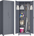 GREATMEET Broom Closet, Broom Closet Cabinet with Pegboard and Hanging Rod, Cleaning Supplies Storage Cabinet for Bathroom, Garage