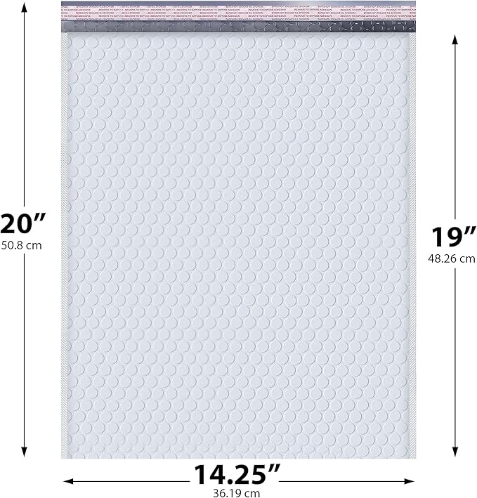 White Extra Large Poly Bubble Mailers 14.25x20 inch #7 | Self Seal Large Padded Envelopes | Air Cushioned Bubble Mailer | Usable Size 14.25x19 Lightweight Mailing Shipping Bags| 50 Pack Bulk |USA Made