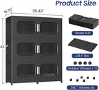 600QT Large Stackable Storage Bins with Lid, 150Gal Plastic Collapsible Closet Organizers Drawers Box with Wheels, Folding Cabinet Containers with Doors for Home Kitchen Office, 3Pack Black