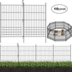 No Dig Fence Outdoor Dog Fences 10 Panels,32in (H) x 24.6 ft (L) Decorative Metal Garden Fence with Gate,Garden Fence Animal Barrier,Garden Fencing for Yard Rustproof