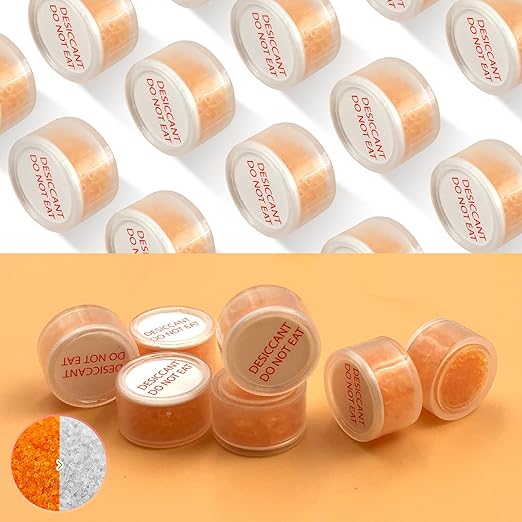 1 Gram 2000 Pack Silica Gel Desiccant Canister,Orange to White Indicating Desiccants Capsules, Moisture Absorbers for Food Storage, Food Grade Desiccant Dehumidifiers