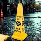 BESEA Caution Wet Floor Sign 3 Pack, 28" Heavy Duty Safety Cone with Weighted Base, Yellow 4-Sided Bilingual Warning Sign, Non-Slip Floor Safety Cone for Restaurants, Stores, Schools, Hotels