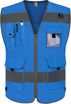 TCCFCCT Mesh Hi Vis Vest 9 Pockets High Visibility Reflective Safety Vest for Men Women, Safety Construction Vest with Reflective Strips, Meets ANSI/ISEA Standards, (Blue, Medium)