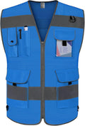 TCCFCCT Mesh Reflective Vest 9 Pockets High Visibility Safety Vest for Men Women, Hi Vis Construction Vest with Reflective Strips, Meets ANSI/ISEA Standards, (Blue, Small)