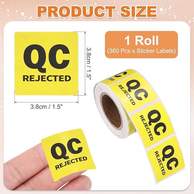 PATIKIL 360 Pcs 1 Roll QC Hold Labels, 1.5 Inch Square Inventory Control Adhesive Round Labels Food Service Quality Control Stickers for Warehouse Management Inspection, Yellow