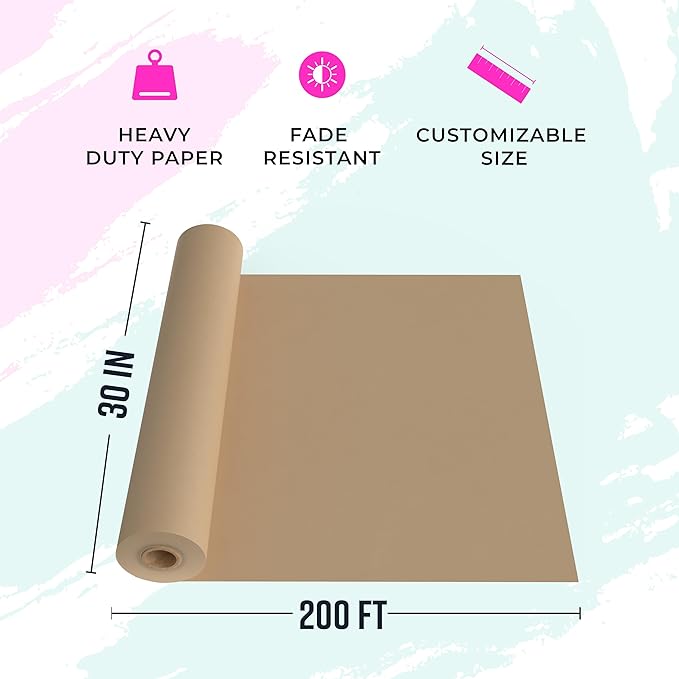 Bryco Goods 30" x 200' (2400") Brown Kraft Paper Roll - USA Made - Versatile for Different Arts and Crafts Projects - Pin Up Your Work Or School Notes - Create Vision Board for Your Bedroom