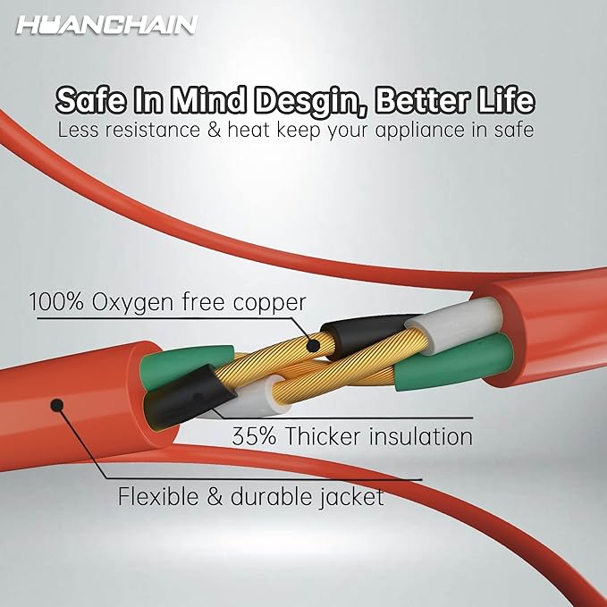 huanchain 75 Foot 16/3 Gauge Outdoor Extension Cord Waterproof, Flexible Cold-Resistant Appliance Extension Cable Outside, 10A 1250W 16AWG SJTW, 3 Prong Electric Cord Orange, ETL