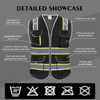 High Visibility Safety Vest - Reflective Breathable Mesh with 9 Pockets, Front Zipper for Men & Women - Meets ANSI/ISEA Standards