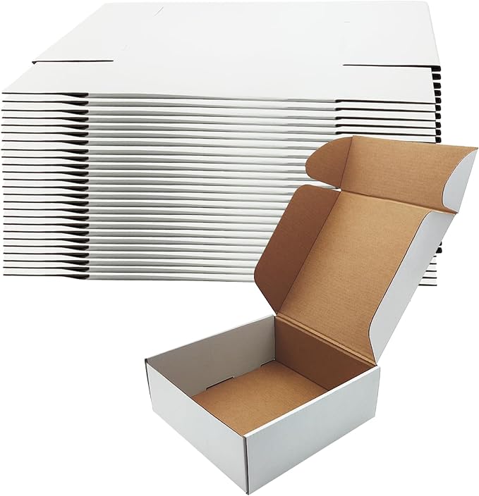 8x8x3 inch Shipping Boxes, White Corrugated Cardboard Box Literature Mailing Shipping Packaging Recyclable Storage Boxes and Craft Gifts Giving Products Business White Box Set of 25 (8''x8''x3'')