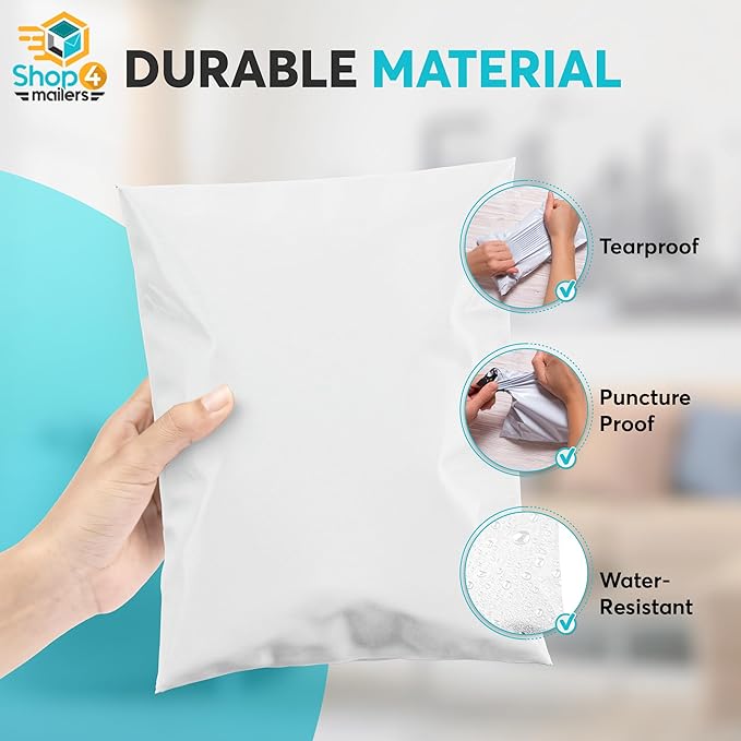 Shop4Mailers Glossy White Plastic Self Seal Poly Mailer Flat Bags Waterproof Shipping Envelope 2.1 Mil for Apparel, Clothes, Shirts, Books – Permanent Adhesive Seal 200 Pack (10x13)