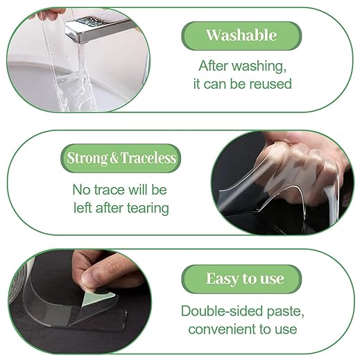 Clear Double Sided Tape(1 in x 10 ft) Mounting Tape,Strong Adhesive,Residue-Free for Hanging Pictures, Mounting Decor