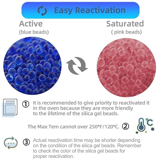[Net Weight 48LBS] Blue Indicating Silica Gel Beads Desiccants - Rechargeable Desiccant Beads Silica Beads (Blue to Pink, 6 Packs of 8LBS)