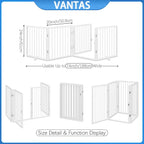 Vantas Folding No-Assembly Metal Pet Gate 80" Wide, 24" Extra Tall Dog Gate with Door Walk Through, Freestanding Accordion Puppy Gate Dog Door for Indoor & Outdoor, with 2PCS Support - White