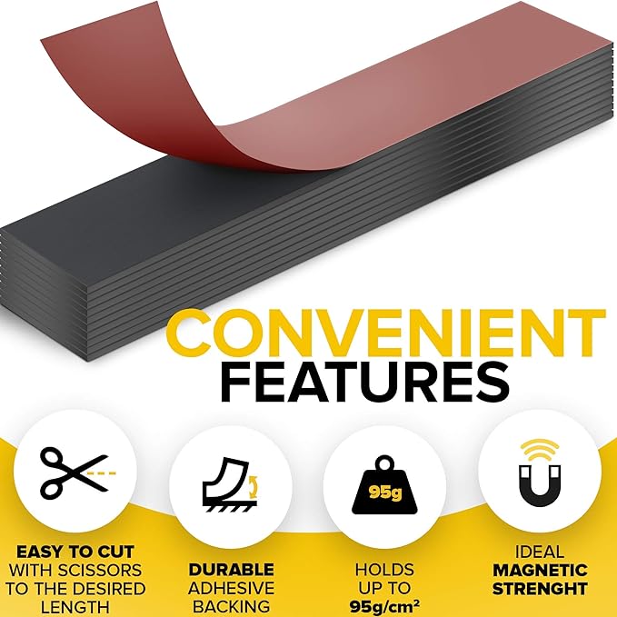Magnet Strips with Adhesive Backing - Flat Thin Magnetic Tape for Crafts - Tool and Knife Magnetic Strip for Garage, Kitchen and Garden - Sticky Magnetic Tool Holder for Wall - 11 PCs