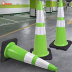 6 Pack 28" Inch Large PVC Traffic Cones with Heavy-Duty Black Base, High-Visibility All-Weather Safety Cones for Road Construction, Parking Lot, Garage Use (6, Green, 28" Large)