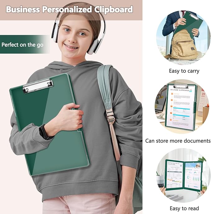 Clipboard with Storage,Heavy Duty Clip Boards 8.5x11 with 2 Storage Case,Clear Visible Top Panel Storage Clipboards,Side Opening Clip Boards,Nursing Clipboard Folder Case for Office Supplies-Emerald