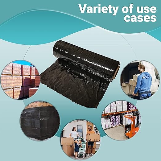 APQ 4 Rolls of Blown Hand Stretch Film 15" x 1500'. Black Hand Stretch Wrap, 80 Gauge. Tear Resistant Residue Free Film for Moving, Shipping, Wrapping. Industrial Grade Pallet Shrink Wrap Film.