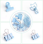 Blue Paper Clips and Binder Clips Set, Metal Assorted Sized Binders with Push Pins, Cute Office Supplies for Desk, Desk Accessories