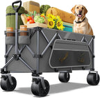Wagons Carts Foldable Heavy Duty,440lbs Capacity & 350L Collapsible Utility Cart with Big All Terrain Wheels for Beach, Garden, Camping, Grocery Slate Gray