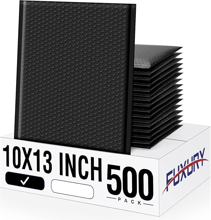 Fuxury Bubble Mailers 10x13 Inch Black 500 Pack Bulk Padded Envelopes Thick Mailing Envelopes Bubble Opaque Padded Mailers Shipping Bags for Mailing Book Makeup Small Business