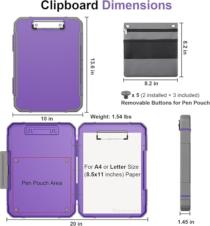 Thicker Clipboard with Storage, Internal Pen Pouch Included, A4 / Letter Size, Reinforced Clipboard Attached Capacity, Heavy Duty Clip Boards 8.5x11 with Pen Holder, for Driver Teachers