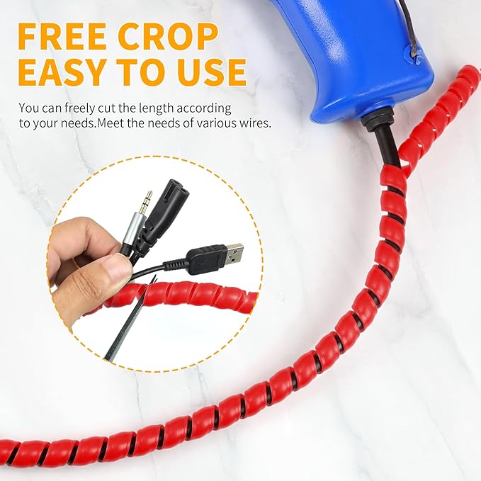 Spiral Cable Wrap, 16.4ft, 33ft Wire Protection Sleeve Cover Cable Organizer Pipe Flexible Spiral Wrap Winding Tube Prevent Cat from Chewing Cables (Red, 10mm (3/8")-33ft)