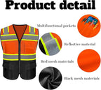 Safety Vest Reflective High Visibility with 5 Pockets ＆Zipper Class 2 Adult Unisex Construction Security Workwear