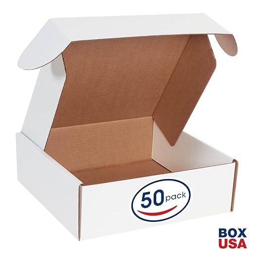 Box USA 12" Deluxe Shipping Boxes 12"L x 12"W x 4"H, 50-Pack - White Box Mailers for Packaging, Storage, Gifts or Bulk Business Orders