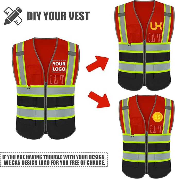 BeautyWill Custom Logo Safety Vest Class 2 High Visibility Reflective Vest for Men - Personalized Logo Team Vest