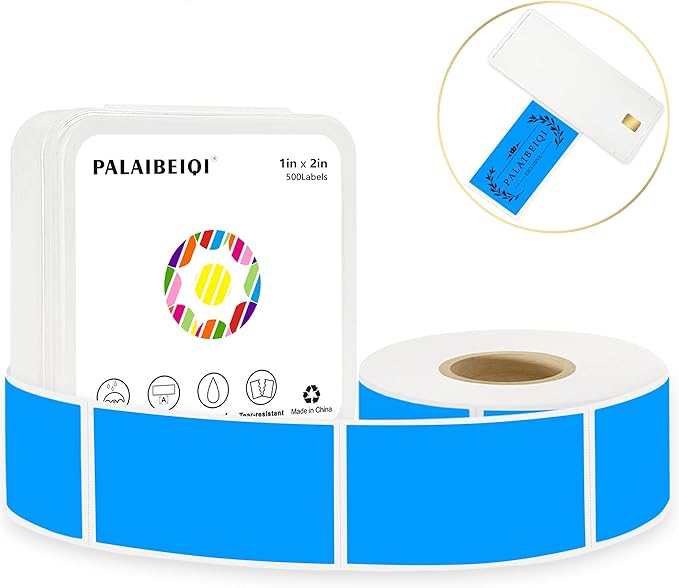 1x2 inch Blank Removable Freezer Labels Printable Rectangle Stickers 500PCS Water Oil Resistant with Perforation Line for Food Containers Jars Pantry Organization, Fluorescent Blue