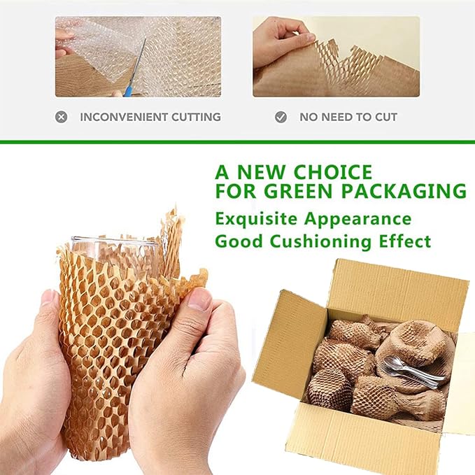 Honeycomb Packing Paper,15" x 200' Bubble Cushioning Wrap Roll for Moving Shipping Packaging Gifts, Recyclable Cushioning Paper Moving Packing Supplies Protective Roll with 20 Fragile Sticker Labels