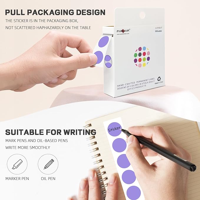 PARLAIM 1/2 Inch Round Adhesive Color-Code Dot Stickers,500 Stickers Inventory Dots Label in Dispenser Box,Lavender Circle Coding Labels for Office Home (Lavender)