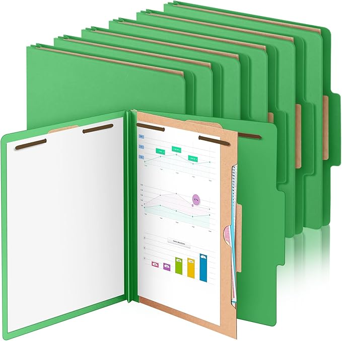 Skyygemm 12 Pack Classification Folders Letter Size Bulk with Divider and 2" Expansion, Pressboard Folder with 2 Prong Fasteners for Teachers, Clergy, Office, Church, Christmas Donations(Green)