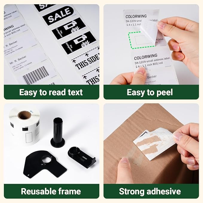 Compatible with Brother DK-1209(1.1” x 2.4”) White Paper Label, Address Barcode Die-Cut Work with QL-600 QL 810w QL 820NWB Printers (8 Rolls + 1 Frame)