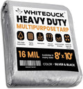WHITEDUCK Super Heavy Duty Poly Tarp Cover 16 Mil & 10 Mil with Grommets and Reinforced Edges (Brown, White & Silver Black) (Silver Black- 16 Mil, 8' x 10')