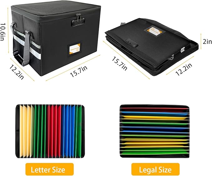 Deluxe Pro Large Next of Kin Box Organizer with 50-Page Family Document Guide, Fireproof Foldable File Organizer with Combination Lock, 10 Hanging Files and 115 Category Labels (15.7"L×12.2"W×10.6"H)