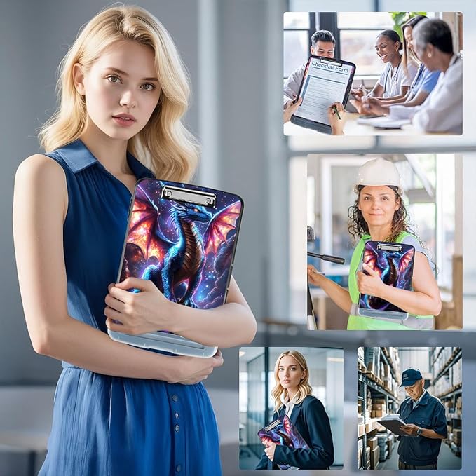 Clipboard with Storage Box & Pen Holder,Heavy Duty Clip Boards 8.5x11 for Nursing,High Capacity,School & Office Supplies,Galactic Dragon