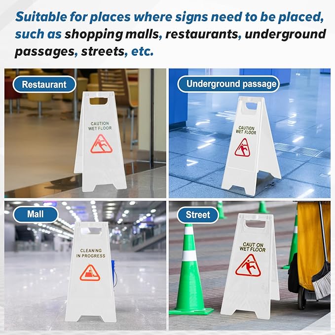 2 Pack 24 Inch Blank Floor Sign White A-frame Foldable Caution Sign Write-On Double Sided Safety Warning for Pool Restaurant Restroom Office