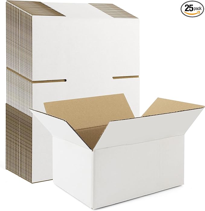 Frametory 8x6x4 Pack of 25 Corrugated Cardboard Packing Shipping Mailing Moving Carton Boxes, White