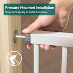 BABELIO 29-55 Inch Extra Wide Baby/Dog Gate, PressGuard P7, Metal Auto Close, Pressure Mounted Pet Door for Doorways, NO Need Tools and Drilling, with Wall Cups, White