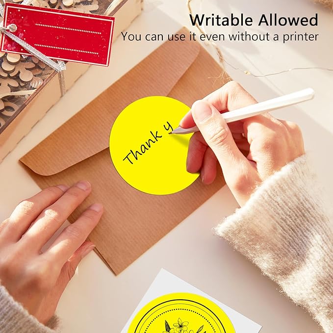 3 X 3 Inch Round Thermal Labels Circle Color Coding Labels Printable Waterproof 500PCS Round Stickers Adhesive Writable for Office, Home, Garage, DIY Sticker, Name Tag, Yellow