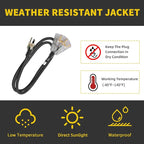 3-Outlets Indoor Outdoor Extension Cord Weatherproof with Lighted End, UL Listed, 12 Gauge 75FT Black 3 Prong Heavy Duty, 12/3 SJTW 15A Power Cord