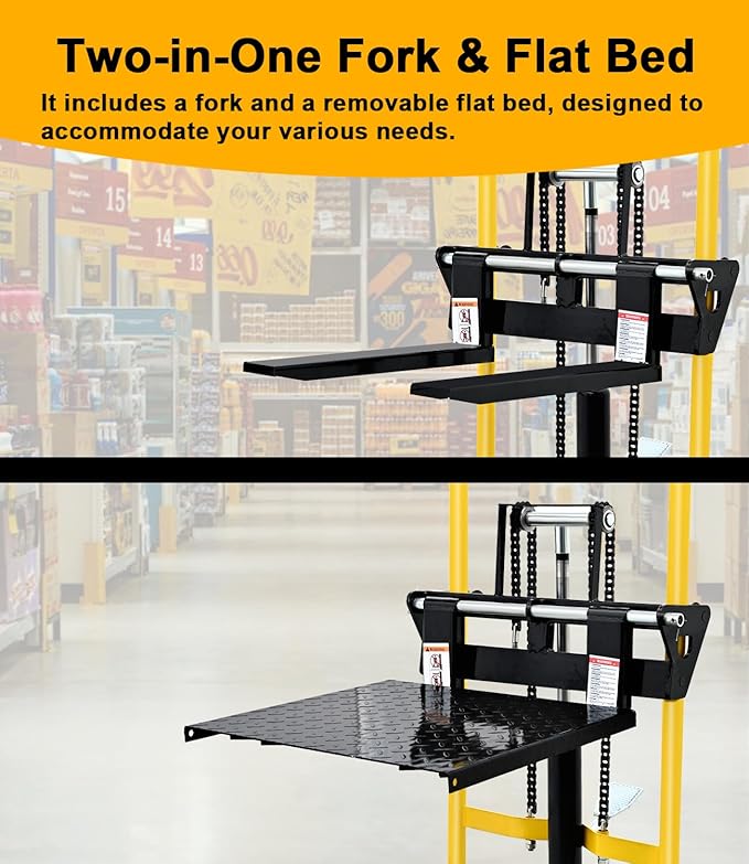 Foldable Hydraulic Material Lift, Pallet Jack Table Cart- 480-Lb. Capacity, 35in Lift. with Swivel Wheels, Steel Platform Board x 1
