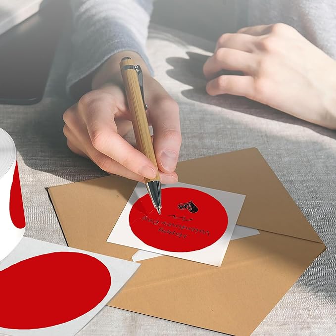 2 Inch Red Round Thermal Labels,600 Labels/Roll,Self-Adhesive Circle Inventory Stickers, Multi-Purpose Round Roll Thermal Printing Stickers for Business and Domestic Use