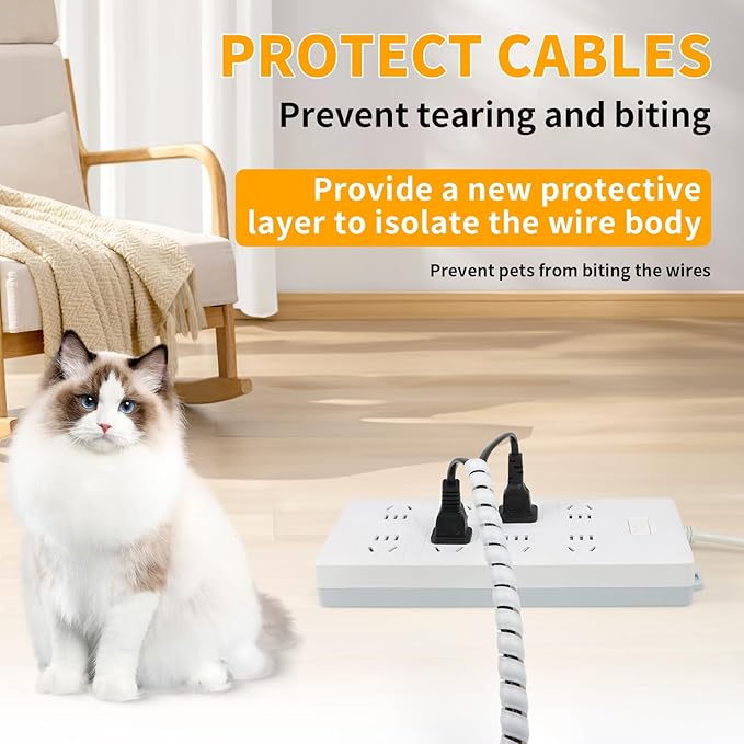 Spiral Wire Wrap, 9.84ft, 16.4ft, 33ft Spiral Cable Wrap Sleeve Hose for Computer, Power, Audio & Video Cords Stop Cord Tangle and Detangler (White, 12mm (15/32")-16.4ft)