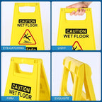 3-Pack Caution Wet Floor Sign,17.5" Height,Bright Yellow Double-Sided Folding A-Shaped Frame Design, Bilingual Caution Message
