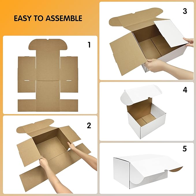 12x9x6 inch Shipping Boxes Set of 15, White Corrugated Cardboard Box Literature Mailer for Mailing Packing Moving and Storage