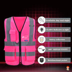 6XL 7XL 8XL Pink Safety Vest with pocket, Pink 6XL-8XL