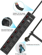 CRST 6 Outlet Metal Power Strip with Individual Switches, Mountable Surge Protector Power Strip for Garage Workshop School Home. 15A Circuit Breaker, 1875W, 1200 Joules, 6FT Extension Cord