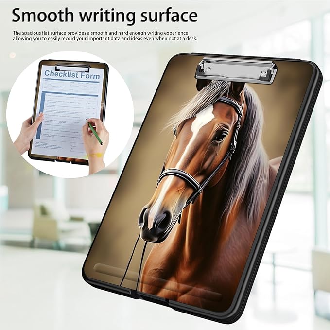 Clipboard with Storage,Office Supplies Nursing Clipboards Folder with Pen Holder Plastic Foldable Clip Board with Storage for Nurse Teacher,Beautiful Horse